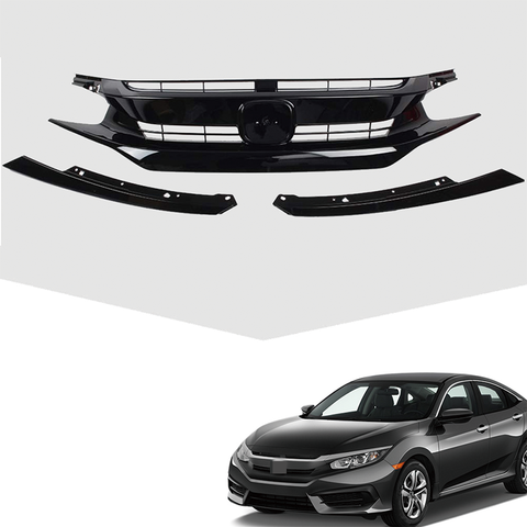 Honda Civic X Turbo Grill Piano Black 3 Pieces 2016-2021